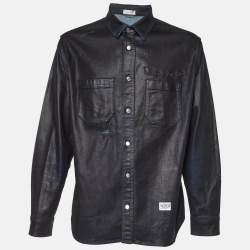 Pre Owned Dior Homme Black Coated Denim Embroidered Shirt L
