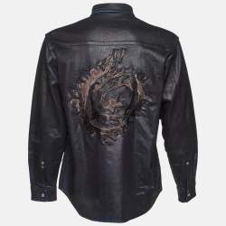 Pre Owned Dior Homme Black Coated Denim Embroidered Shirt L