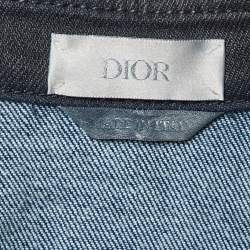 Pre Owned Dior Homme Black Coated Denim Embroidered Shirt L