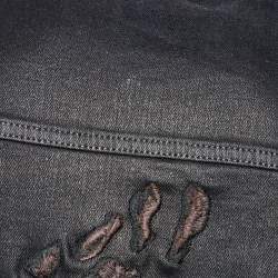 Pre Owned Dior Homme Black Coated Denim Embroidered Shirt L