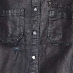 Pre Owned Dior Homme Black Coated Denim Embroidered Shirt L