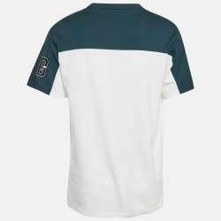 Pre Owned Dior Homme White/Blue Logo Print Colorblocked Cotton Knit T-Shirt M