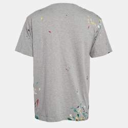 Pre Owned Dior Homme Grey Printed Cotton Knit Crew Neck T-Shirt M