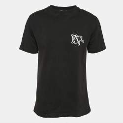 Pre Owned Dior Homme Black Logo Applique Cotton Crew Neck T-Shirt M