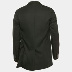 Pre Owned Dior Homme Black Leather Trim Wool Single Breasted Blazer L
