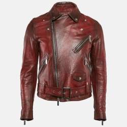 Dior Homme Burgundy Leather Zip-Up Jacket S