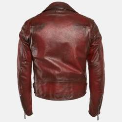 Dior Homme Burgundy Leather Zip-Up Jacket S