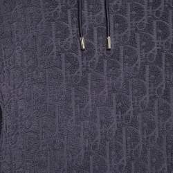 Pre Owned Dior Purple Oblique Jacquard Terry Cotton Hooded Sweatshirt M