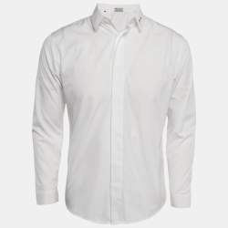 Pre Owned Dior Homme White Logo Embroidery Cotton Button Front Shirt M