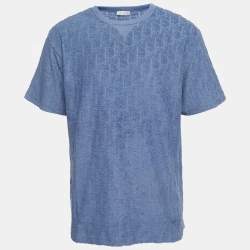 Pre Owned Dior Homme Blue Oblique Terry Jacquard Crewneck T-Shirt M