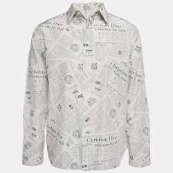 Dior Homme White News Paper Print Cotton Blend Shirt L