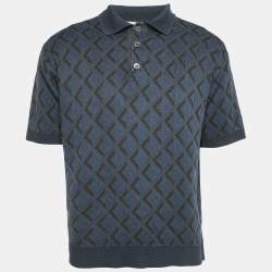 Pre Owned Dior Homme Blue/Grey Monogram Jersey Polo T-Shirt S