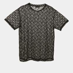 Pre Owned Dior Homme Black Oblique Stretch Tulle Sheer T-Shirt M