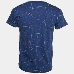 Pre Owned Dior Homme Blue Printed Jersey V-Neck T-Shirt XS