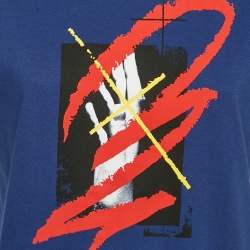 Pre Owned Dior Homme Blue Printed Jersey Crewneck T-Shirt XS