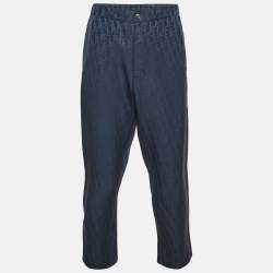Pre Owned Dior Homme Blue Monogram Jacquard Silk Blend Pants M