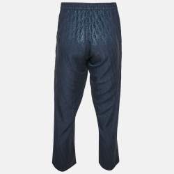 Pre Owned Dior Homme Blue Monogram Jacquard Silk Blend Pants M