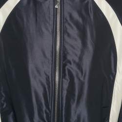 Pre Owned Dior Homme x Air Jordan Capsule Navy Blue Logo Embroidery Spliced Baseball Jacket M