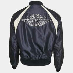 Pre Owned Dior Homme x Air Jordan Capsule Navy Blue Logo Embroidery Spliced Baseball Jacket M