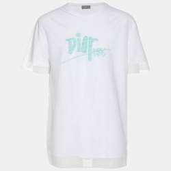 Dior Homme X Shawn Stussy White Mesh Cotton Logo Print T-Shirt L