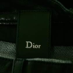 Pre Owned بنطلون جينز دينيم أزرق كحلي بحواف جلدية ديور أوم وسط مقاس خصر 32 بوصة