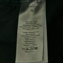 Pre Owned بنطلون جينز دينيم أزرق كحلي بحواف جلدية ديور أوم وسط مقاس خصر 32 بوصة