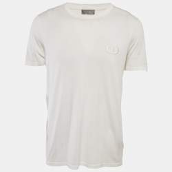 Pre Owned Dior Homme White Logo Embroidered Cotton Crew Neck T-Shirt L