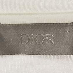 Pre Owned Dior Homme White Logo Embroidered Cotton Crew Neck T-Shirt L