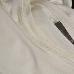 Pre Owned Dior Homme White Logo Embroidered Cotton Crew Neck T-Shirt L
