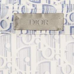 Pre Owned Dior Homme Blue Oblique Print Silk Short Sleeve Shirt S