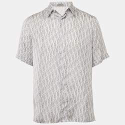 Dior Homme Blue Oblique Print Silk Short Sleeve Shirt S
