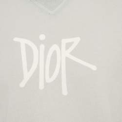 Pre Owned Dior Homme X Shawn Stussy Grey Logo Print Cotton T-shirt XS