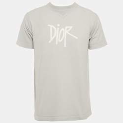 Dior Homme X Shawn Stussy Grey Logo Print Cotton T-shirt XS