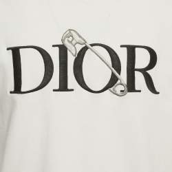Pre Owned Dior Homme White Logo Embroidery Cotton Knit Half Sleeve Oversized T-Shirt L