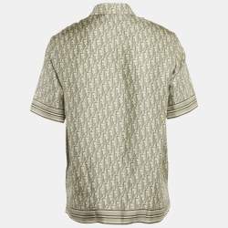 Pre Owned Dior Homme Green Oblique Monogram Print Silk Hawaiian Shirt M