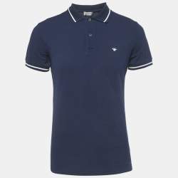 Pre Owned Dior Homme Blue Bee Embroidered Pique Polo T-Shirt M