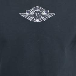 مملوكة مسبقًا تي شيرت ديور هوم أزرق كحلي مطرز بشعار قطن مقاس صغير