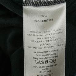 مملوكة مسبقًا تي شيرت ديور هوم قطن مطرز بشعار أسود مقاس صغير (إكس سمول)