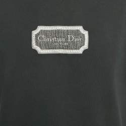 مملوكة مسبقًا تي شيرت ديور هوم قطن مطرز بشعار أسود مقاس صغير (إكس سمول)