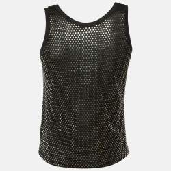 Pre Owned Dior Homme Black Metallic Dotted Cotton Tank T-Shirt L