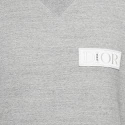 مملوكة مسبقًا Dior Homme Grey Cotton Logo Patch Sweater S