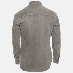 Pre Owned قميص ديور أومه بقصة دينيم رمادي وتفاصيل مضافة مقاس متوسط