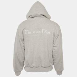 Pre Owned هودي ديور هوم رمادي مطبوع عليه شعار بمظهر متضرر مقاس صغير جدًا جدًا