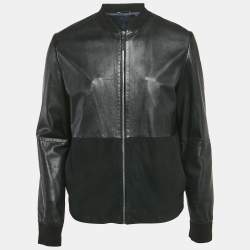 Pre Owned Dior Homme Black Leather and Suede Bomber Jacket XL