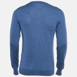مملوكة مسبقًا Dior Homme Blue Wool Knit V-Neck Sweater M