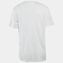 Pre Owned تي شيرت ديور أبيض بطبعة قطني بياقة مستديرة مقاس متوسط - ميديم