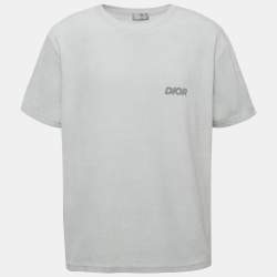 Pre Owned Dior Homme Grey Logo Print Terry Crew Neck T-Shirt 3XL