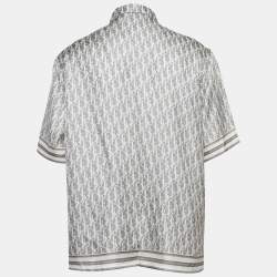 Pre Owned Dior Homme Grey Oblique Print Silk Short Sleeve Shirt 3XL