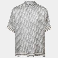 Pre Owned Dior Homme Grey Oblique Print Silk Short Sleeve Shirt 3XL