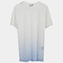 Pre Owned Dior Homme White/Blue Oblique Jersey Sheer T-Shirt S